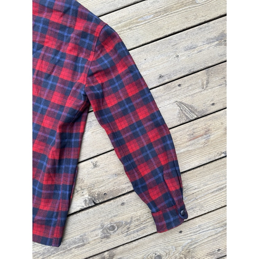 Vintage Pendleton Wool Plaid Jacket Red Black Tartan Large USA 60s 70s - Picture 8 of 11